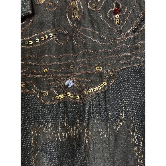 Vintage Chico's Embroidered Denim Jacket M Copper Beaded Y2K Boho Western - Picture 7 of 11